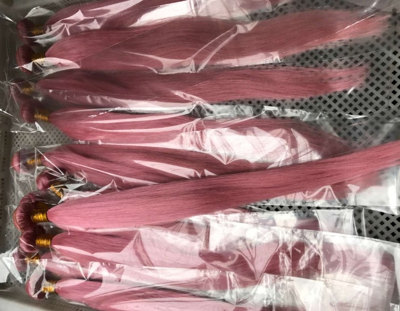 Brazilian Body Wave Straight Hair Weaves Double Wefts 100g/pc Pink Color Can be Dyed Human Remy Hair Extensions