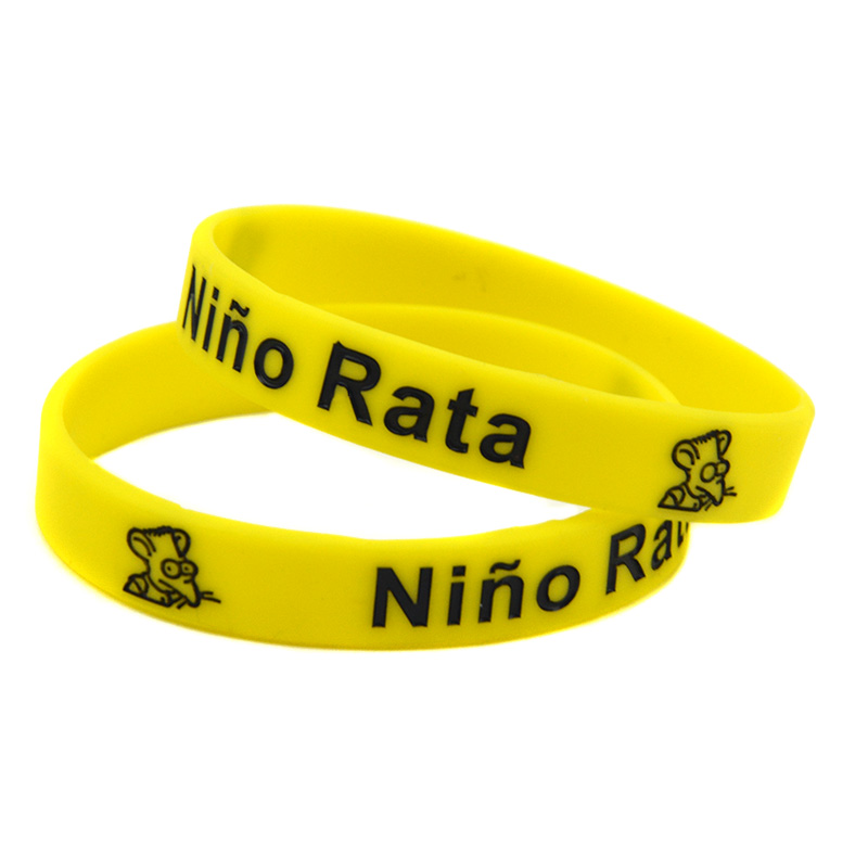 100PCS Nino Rata With Cute Mouse Silicone Rubber Bracelet Ink Filled Logo for Promotion Gift Yellow