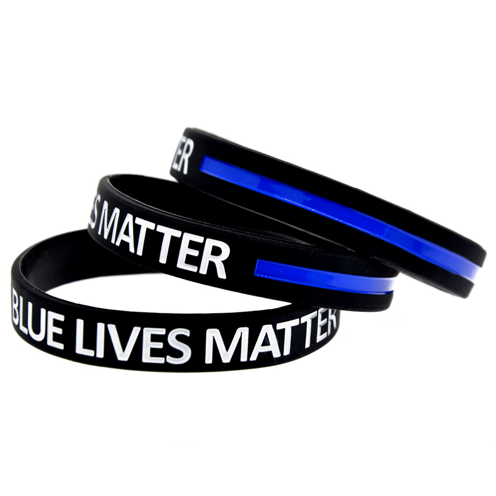100PCS Blue Lives Matter Silicone Rubber Bracelet Debossed Logo and Filled Special Ink Hurtless To Body