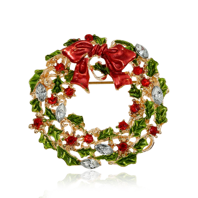 Wholesale- New Arrival Christmas Rhinestone Brooches For Women Cute Style Multicolor Bow-knot Wreath Brooch Pins For Girls Fashion Jewelry