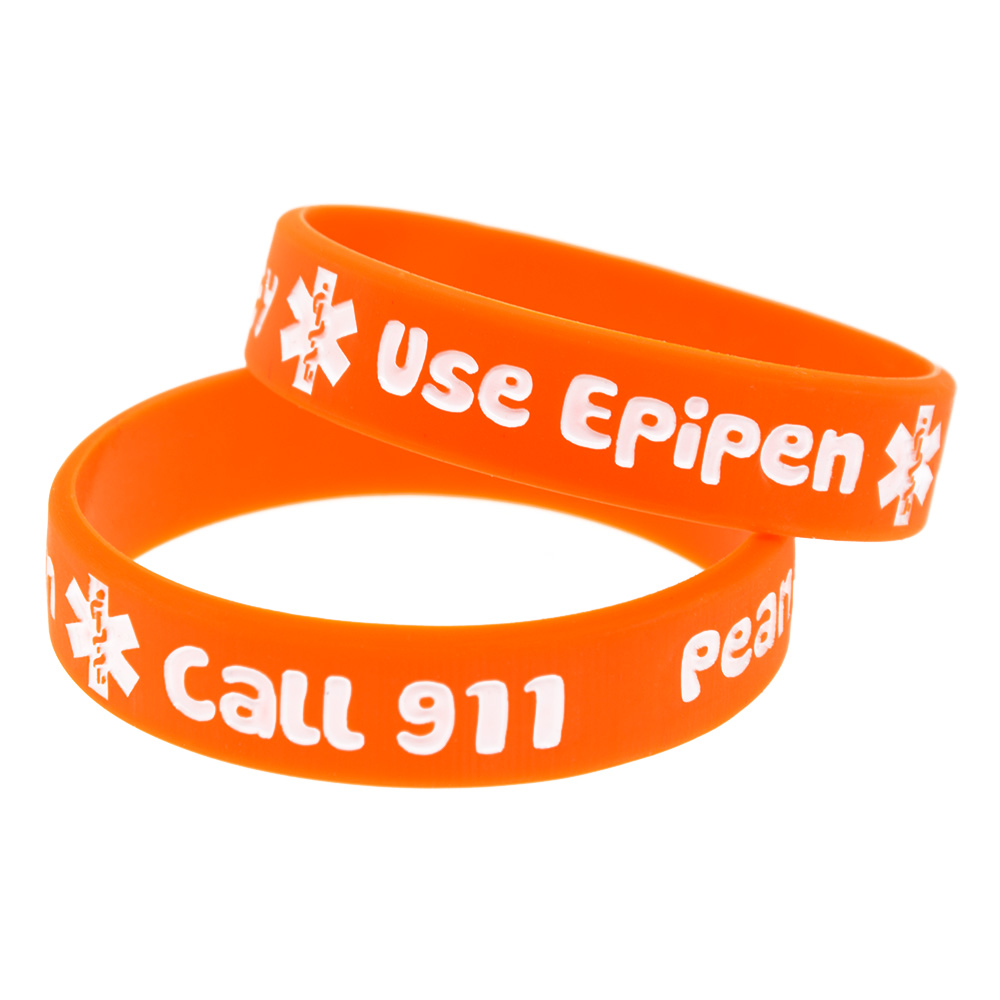 100PCS Peanut Allergy Call 911 Silicone Rubber Bracelet Children Size Used In School Or Outdoor Activities