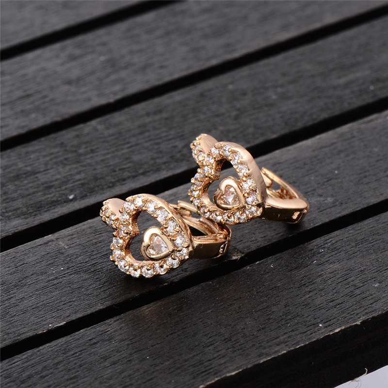 Pierced Ear Earing Crystal for Women 18K Yellow Gold Plated Hearts Hoop Earrings White Crystal CZ Earing Fashion Jewelry