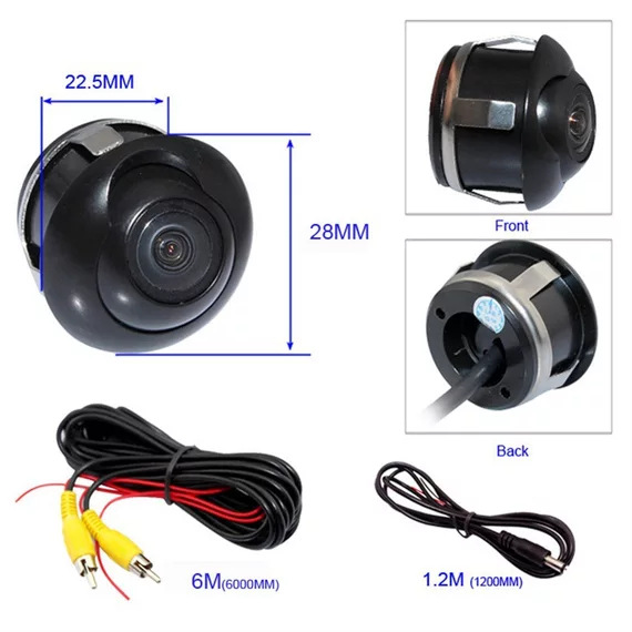 360 Degree Rotation Universal Reversing Car Front Rear SideView HD Camera Wide Angle 5m video Cable Waterproof Night Vision Camera