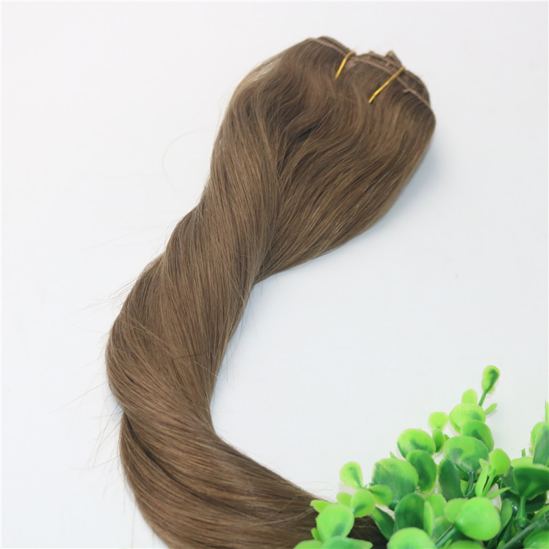 Clips Human Hair Extension 8# Light Brown Straight Brazilian Human Hair 7PCS 120gram 12INCH 20INCH 26INCH
