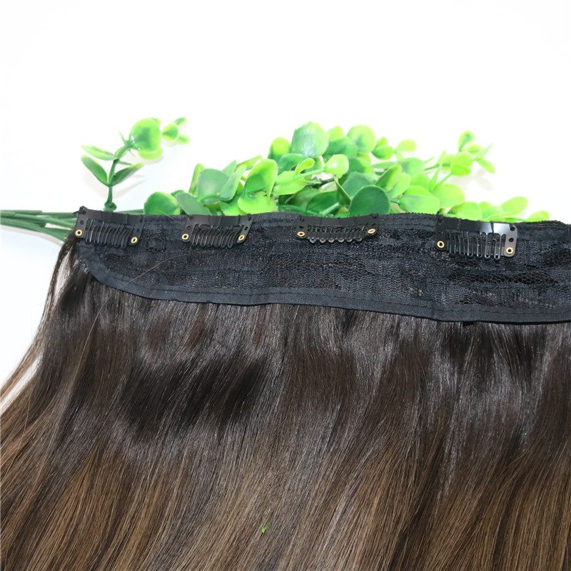 One Piece Clip In Human Hair Extensions 5Clips With Lace Straight Brazilian Virgin Hair Ombre Dark Brown Balayage 2/6