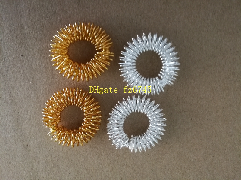 50pcs/lot Free Shipping Hot selling Finger Massage Ring Acupuncture Ring Health Care Body Massager gold and silve colors
