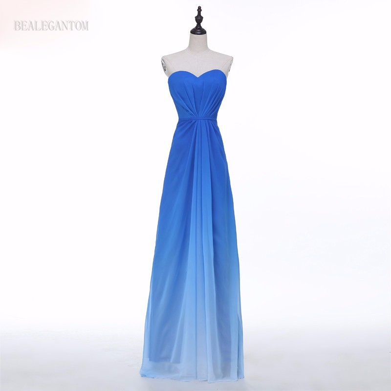 2017 Real Photos Elegant Sweetheart Chiffon Prom Dresses Gradient Blue Long Formal Evening Party Gown BM97