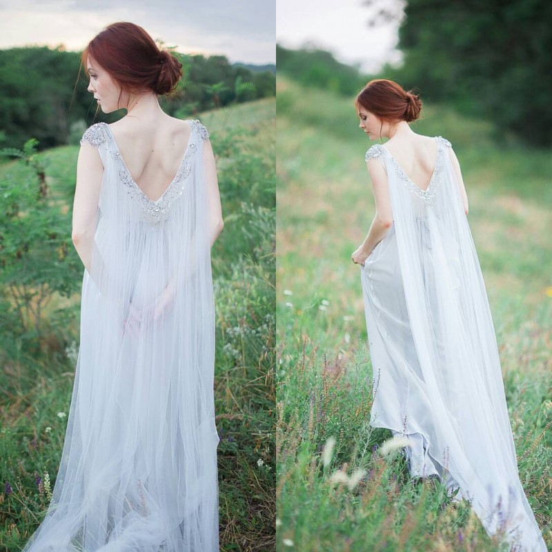 Romantic Fairy Wedding Dress A Line Bohemian Open Back Bridal Gowns Sheer Bateau Beaded Neckline Flowing Train Vintage Beach Wedding Dress, Champagne
Romantic Fairy Wedding Dress A Line Bohemian Open Back Bridal Gowns Sheer Bateau Beaded Neckline Flowing Train Vintage Beach Wedding Dress, Champagne