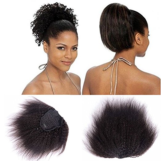 Wrap Drawstring 100 Human Hair Ponytail Extensions Coarse Curly Afro Kinky Straight Italian Yaki Curly Top Closure Clip Ins Ponytail Extensi