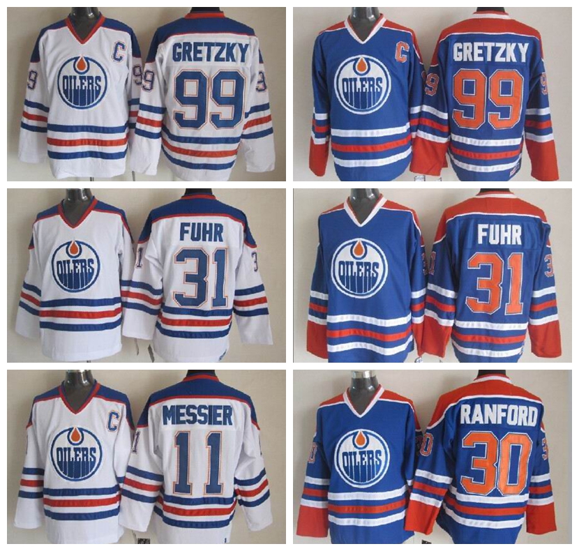 Edmonton 31 Grant Fuhr Jersey 99 Wayne Gretzky 11 Mark Messier 30 Bill Ranford Ice Hockey Jerseys Vintage CCM Stitched Blue White, Black;red
Edmonton 31 Grant Fuhr Jersey 99 Wayne Gretzky 11 Mark Messier 30 Bill Ranford Ice Hockey Jerseys Vintage CCM Stitched Blue White, Black;red