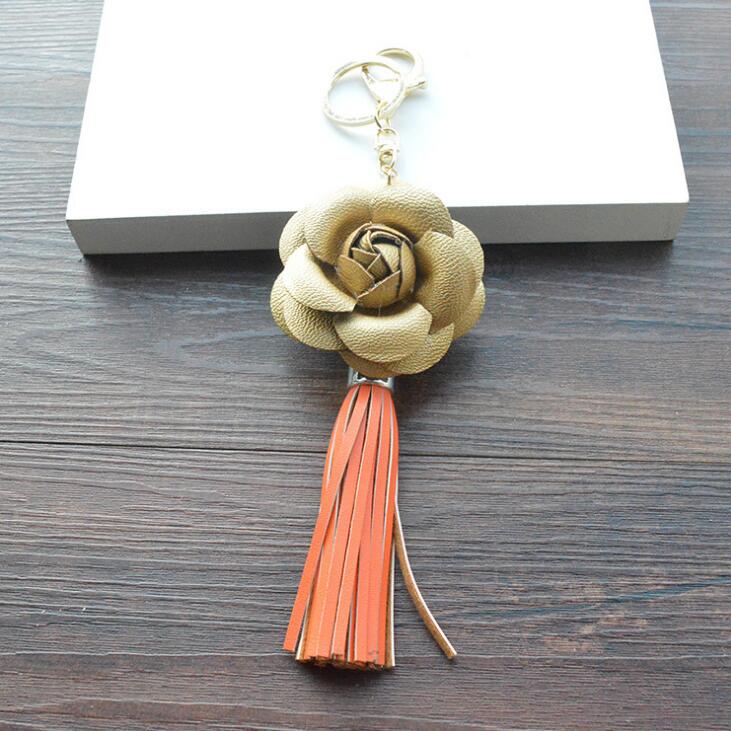 Good A++ PU tassel key chain camellia bag pendant car key ring phone shell decoration KR307 Keychains mix order 20 pieces a lot