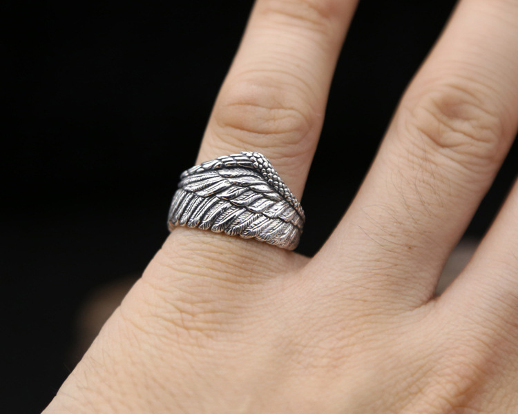 925 sterling silver fashion jewelry vintage style band ring eagle wing design open end adjustable for men and women wholesale free shipping