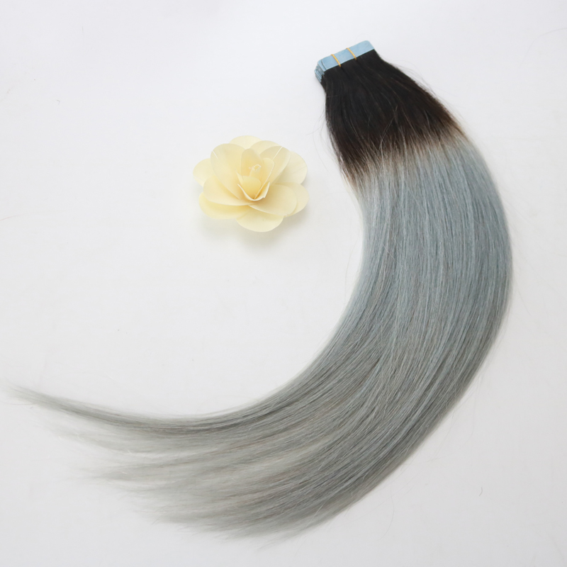 High-end Top Quality Virgin Brazilian Human Hair PU Tape Hair 14 - 24 inch Ombre Colorful of Grey