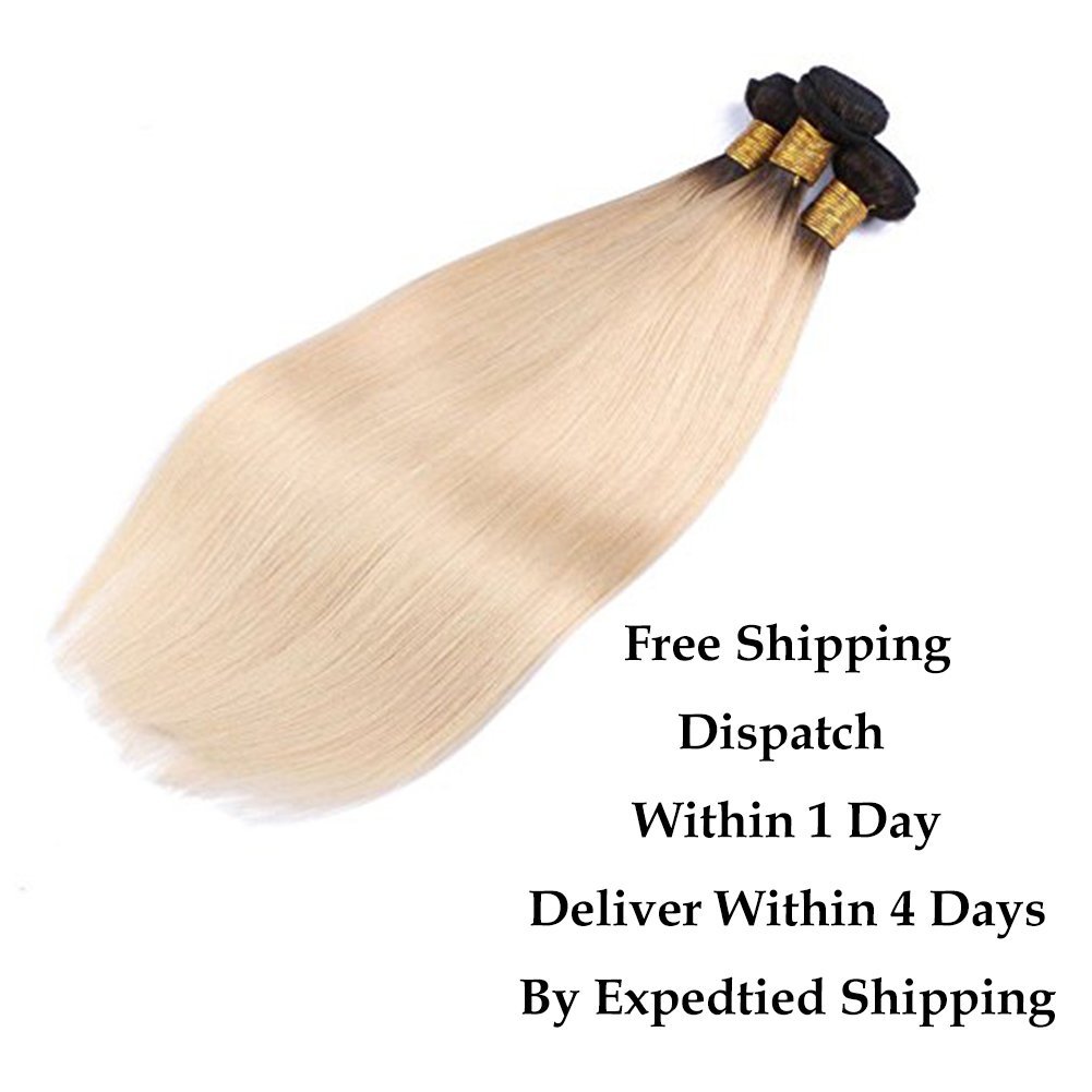Brazilian Straight Human Hair Weaves Ombre T1b/613 Blonde Two Tone Color Full Head 3pcs/lot Double Wefts Remy Hair Extensions