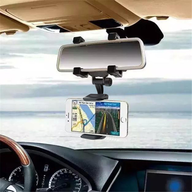 Adjustable Car GPS Rearview Mirror Auto Mount Holder Cell Phone Bracket Stands for iPhone X/8/7/6 Plus Samsung Huawei Universal Phone