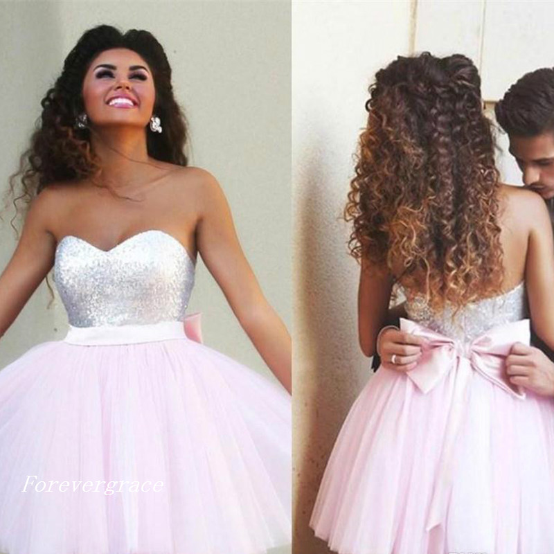 Hot Selling Short Homecoming Dress A-Line Sequins With Bow Sleeveless Sweet 15 Graduation Cocktail Party Dress Plus Size