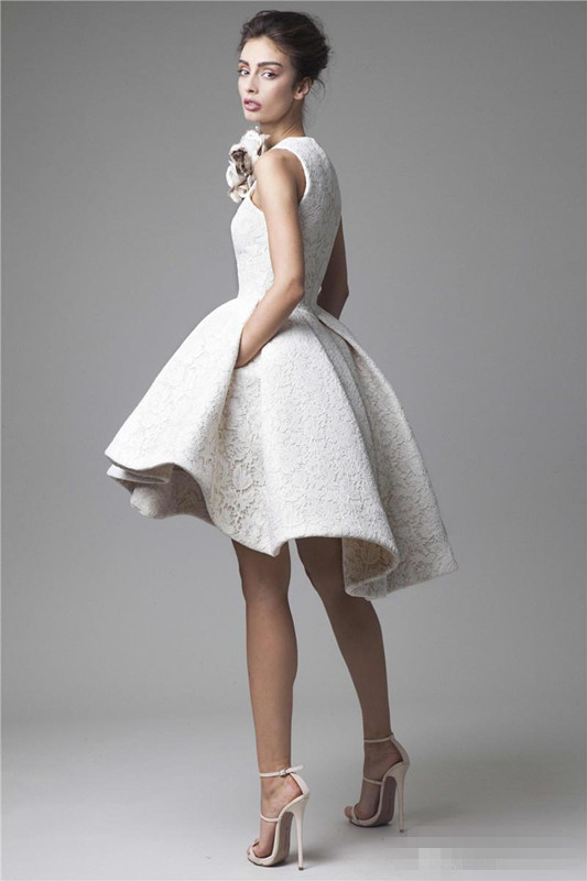 Cheap Krikor Jabotian Evening Dresses Jewel Neck Flower Sleeveless 2020 Lace Prom Gowns A Line Short Mini Party Homecoming Dress