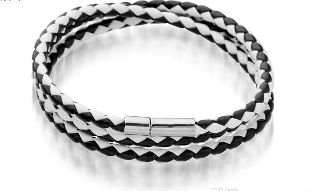 2014 New Fashion Leather Bracelets & Bangles Handmade Knitted Round Rope Turn Buckle Bracelet For Women Men Wholesale Black Long SL018