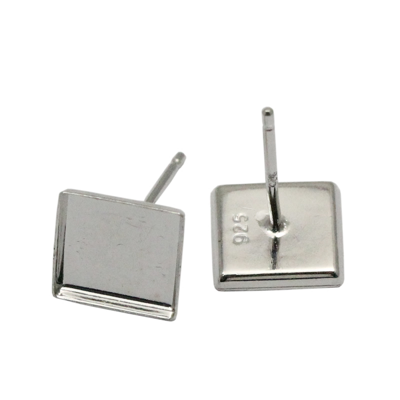 Beadsnice 925 Sterling Silver Stud Earring with Square Bezel Setting fit 9x9mm for Earrings Making Wholesale ID26846