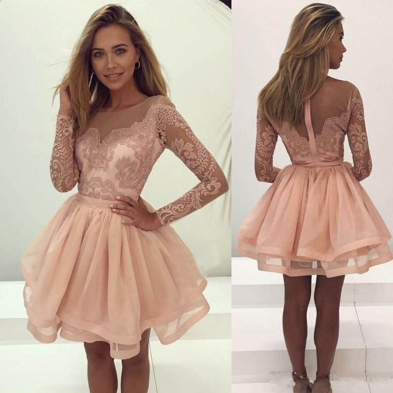 2017 Short Homecoming Dresses Blush Pink Jewel Neck Lace Appliques Sheer Back Long Sleeves Tiered Ruffles Tulle Party Dresses Cocktail Gowns, Orange
2017 Short Homecoming Dresses Blush Pink Jewel Neck Lace Appliques Sheer Back Long Sleeves Tiered Ruffles Tulle Party Dresses Cocktail Gowns, Orange