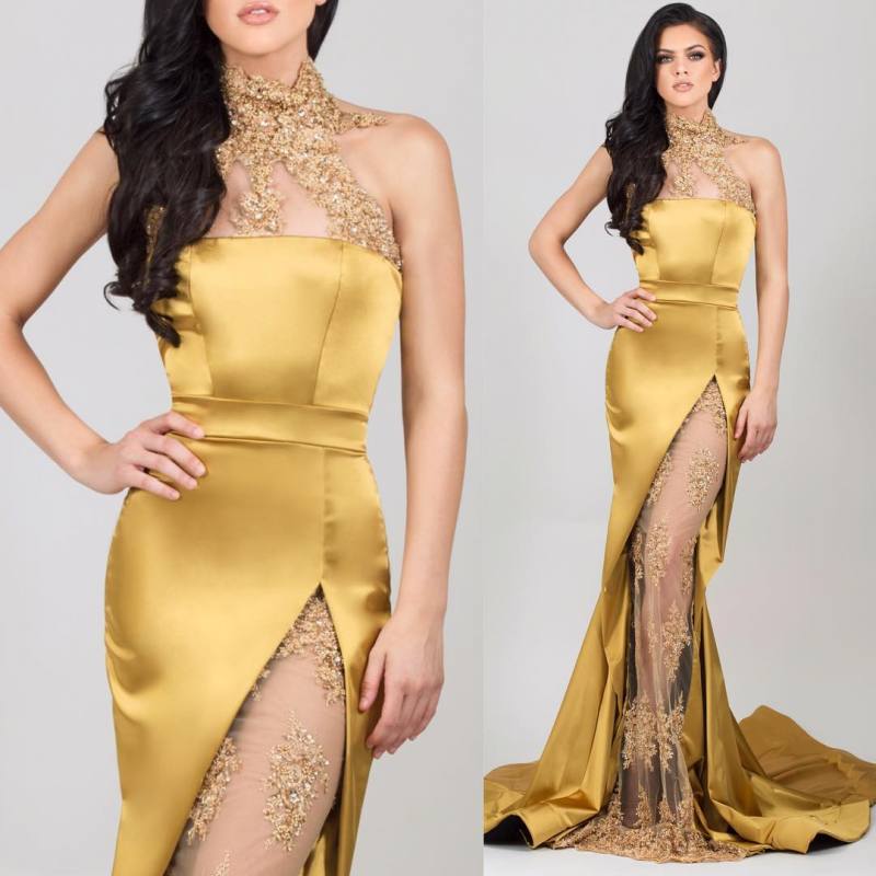 Elegant Gold Mermaid Formal Dresses Evening Wear Sheer High Neck Sequined Evening Gowns Appliques Sweep Train Split Side Prom Dress, Light sky blue
Elegant Gold Mermaid Formal Dresses Evening Wear Sheer High Neck Sequined Evening Gowns Appliques Sweep Train Split Side Prom Dress, Light sky blue