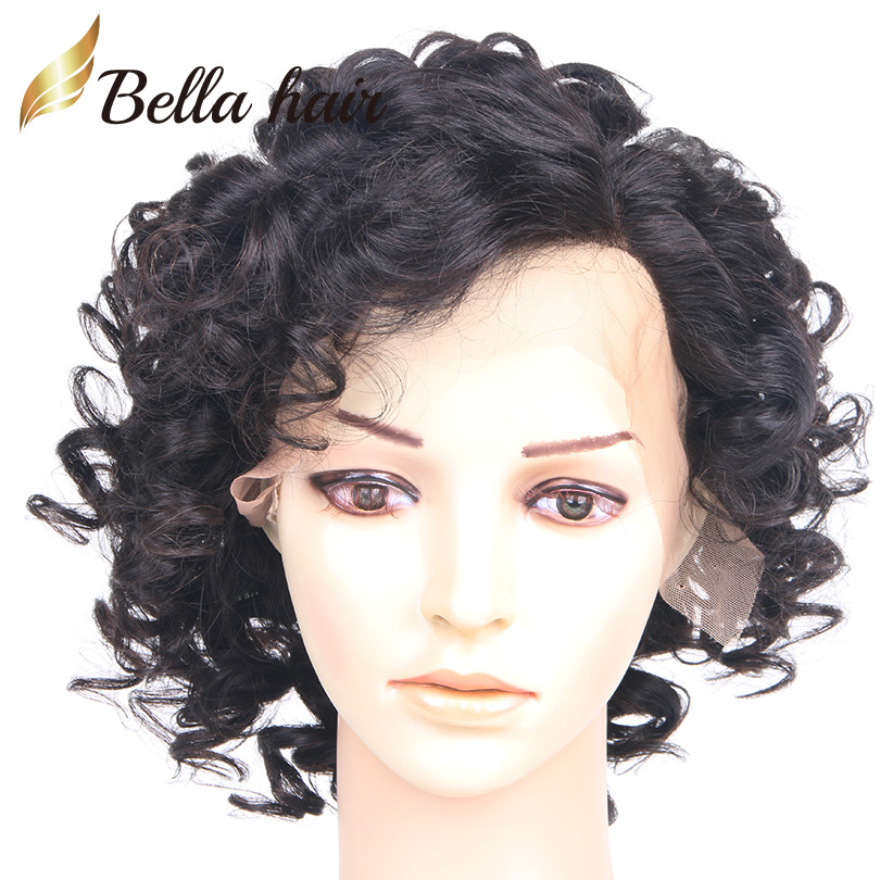 Big Curly Front Lace Wig Virgin Human Hair Natural Color for Black Women 130% 150% density BellaHair