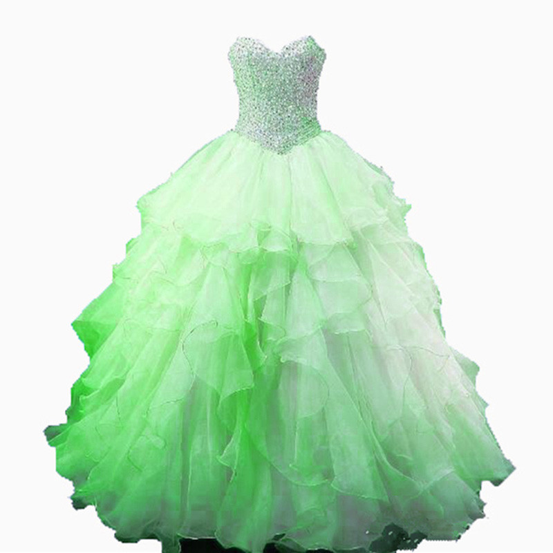 2017 New Sexy Sweetheart Crystal Ball Gown Quinceanera Dresses with Beading Organza Plus Size Sweet 16 Dress Vestido Debutante Gowns BQ73