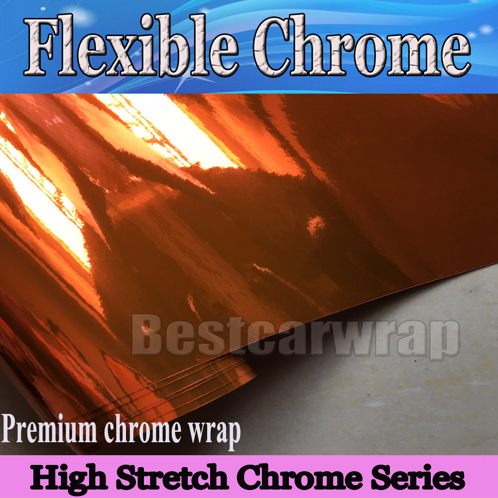 Premium Orange Chrome Vinyl Wrap With Air bubble Free flexible stretchable Mirror Chrome For Car COVERING styling 1.52x20m/Roll 5x66ft