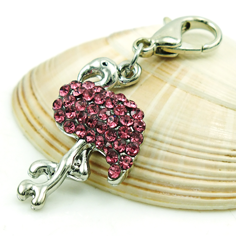Hot Sell Fashion Floating Charm Alloy Lobster Clasp Rhinestone Mix Flamingo Charms Pendants Jewelry Accessories