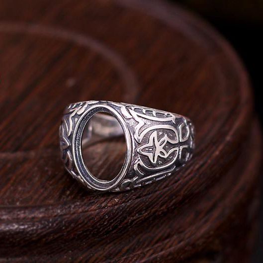 Art Deco Vintage 925 Sterling Silver 10x14.5mm Oval Cabochon Semi Mount Ring Fine Silver Charm Jewelry Setting