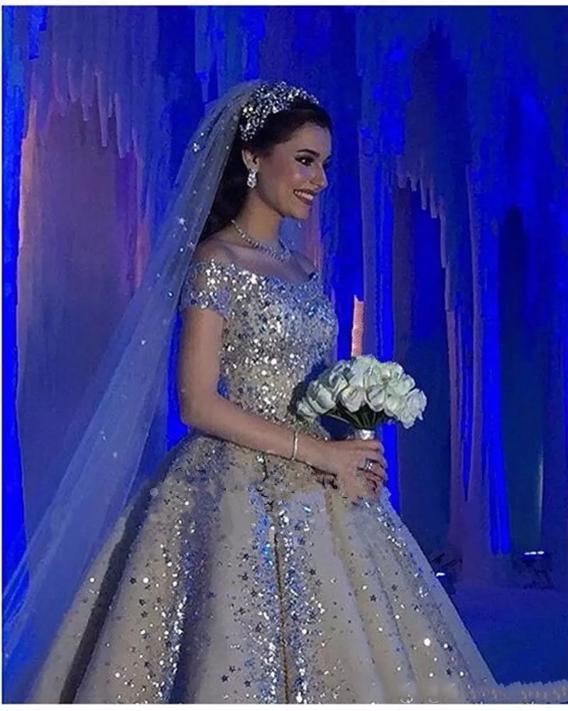 Luxury Crystal Beaded Ball Gown Wedding Dresses Dubai Saudi Arabic Bridal Gowns Vestido De Novia Custom Made Wedding Dress