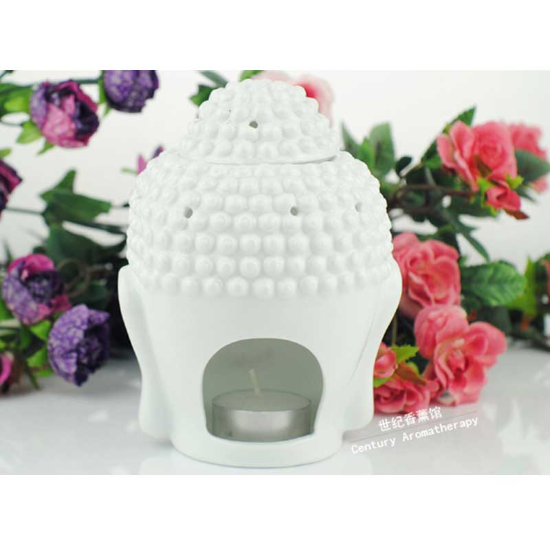 Wholesale- Ceramic oil burner, Buddha head oil station, black and whiteTemple / Home