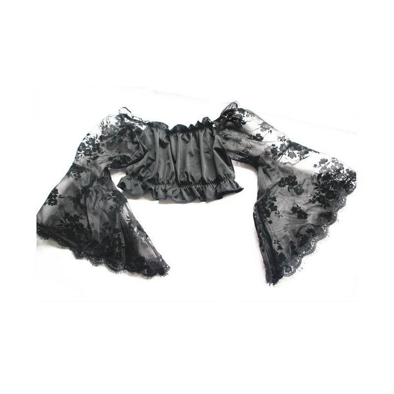 2017 New Fahion Women's Lolita Halloween Lace Mesh Rose Floral Sleeves Costume Short Corset Crop Top Blouse Shirt Scoop Neck Solid Color