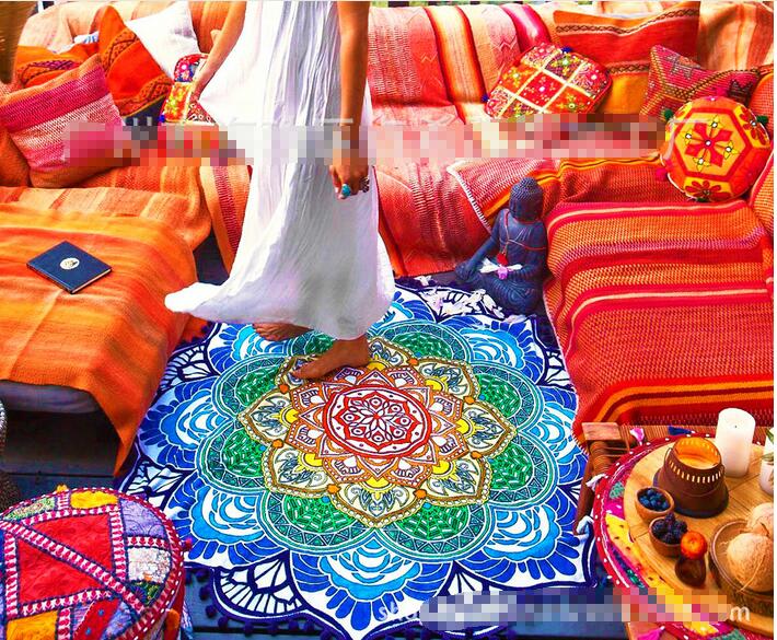 unisex Summer Thin Round Mandala tapestry Hippie Pareo boho Tapestries Wrap shawl Throw Towel blanket Mat Beach Cover Up Scarf G395