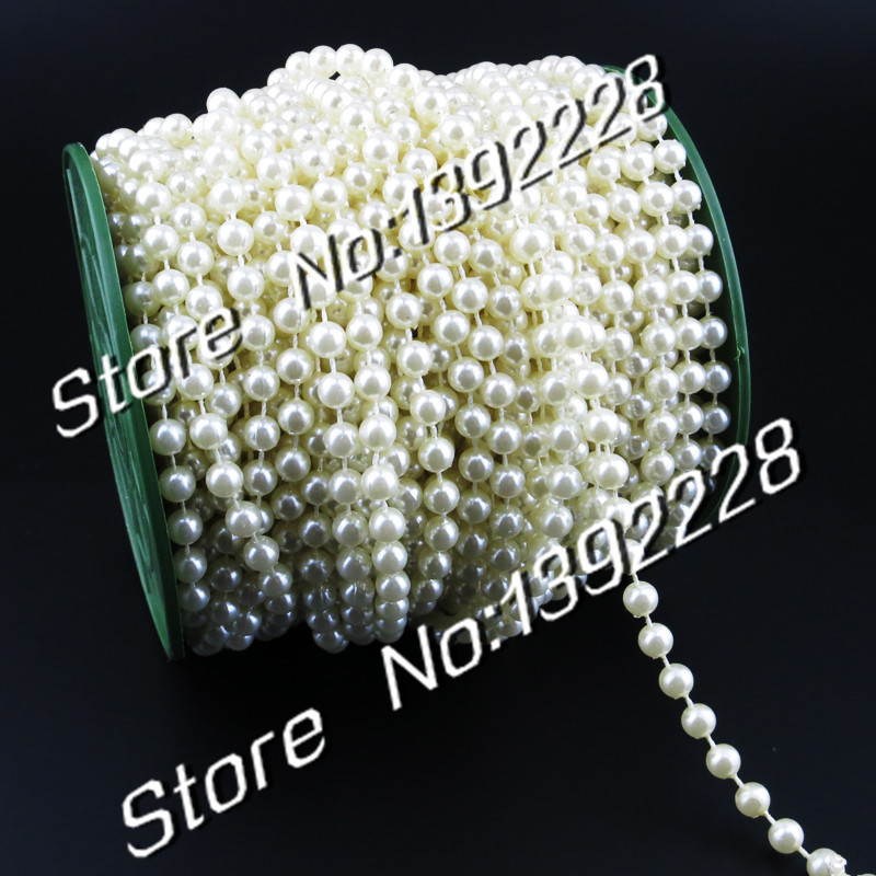 Wholesale-25m/roll Pearl Garland 6mm White/Beige Beads diy Wedding Flowers Decoration Christmas Festa Event Supplies