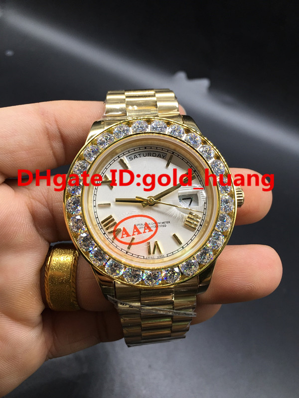 Boutique 43mm Gold Big diamond Mechanical man watch ( Rome nail, multi color dial) Automatic Stainless steel men's watches 20180523, Gold shell;green dial
Boutique 43mm Gold Big diamond Mechanical man watch ( Rome nail, multi color dial) Automatic Stainless steel men's watches 20180523, Gold shell;green dial