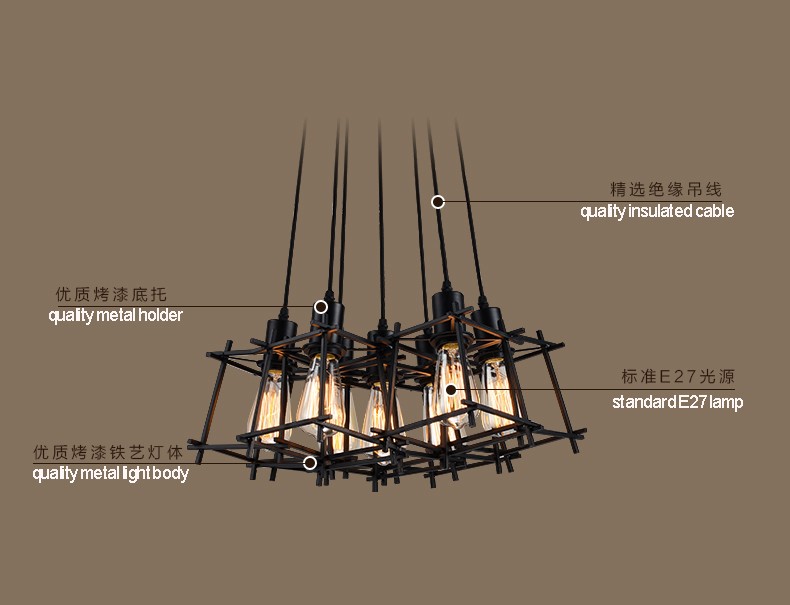 Vintage Hanging Pendant Lights Fixture Black Metal Pendant Lamps Home Indoor Lighting American Industrial Retro Droplight European Luminaire