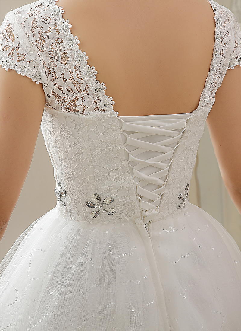 2017 White Evening Dresses Romantic Girls Women Cap Sleeve Bride Gown Fashion High Neck Ball Prom Party Homecoming Graduation Formal Dress