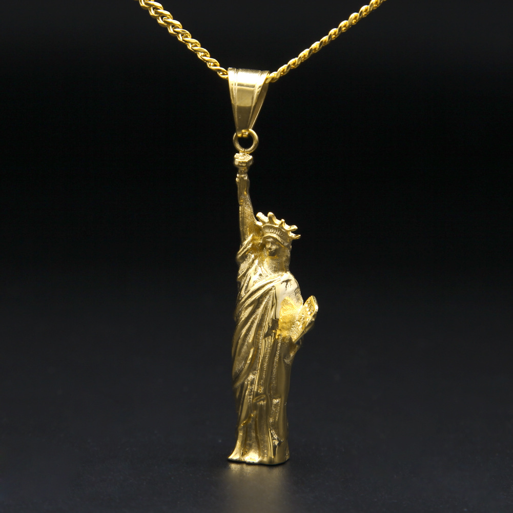 Hip Hop Jewelry USA Statue of Liberity Stainless Steel Pendant Necklace with 24inch Cuban Chain Necklace for Men Women Fashion Jewelry