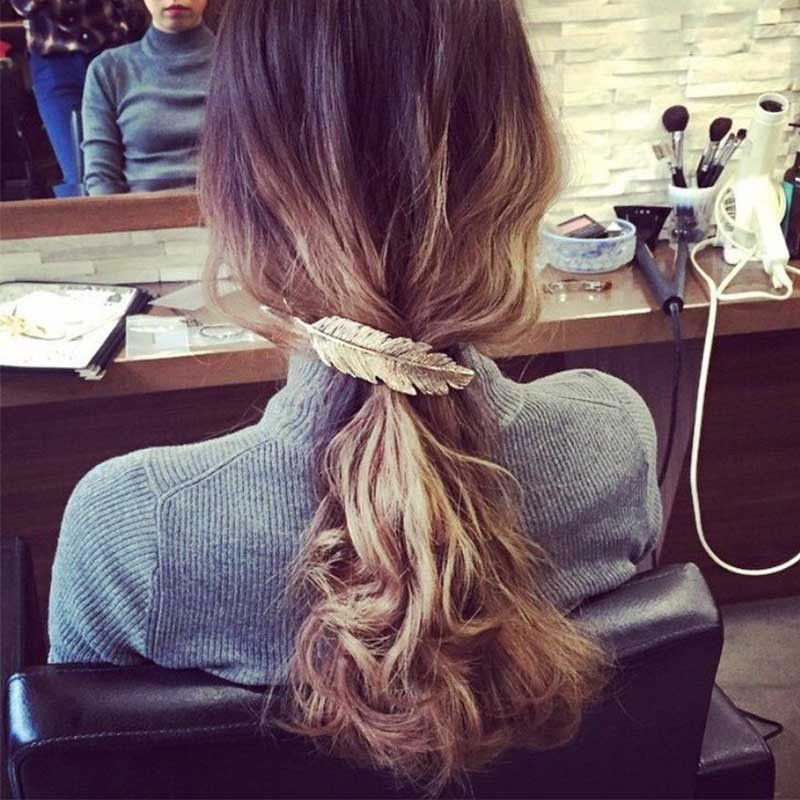 Women Leaf Feather Hair Clip Hairpin Barrette Bobby Pins Hair Accessories Gold #R49