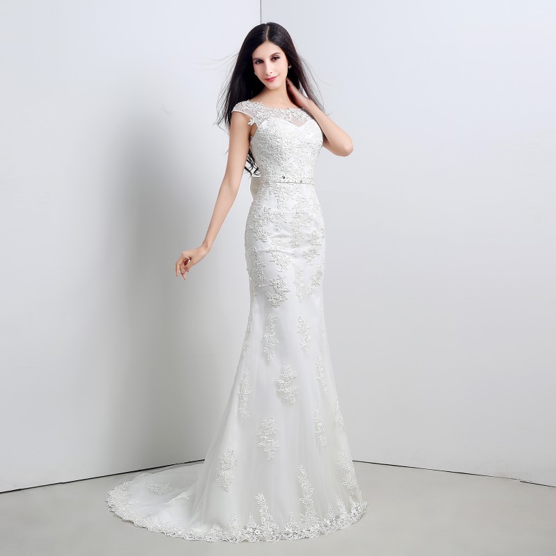 New Sexy White Ivory Mermaid Wedding Dresses 2017 Appliques Wedding Party Bridal Gowns Stock 6-16 QC 333