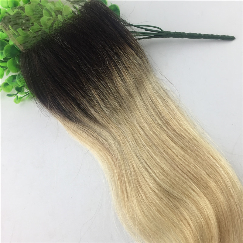 4x4 Lace Closure Ombre Blonde 1B 613 Two Tone Human Hair Brazilian Virgin Hair Straight Body Wave Bleached Knots Free Part Swiss Lace