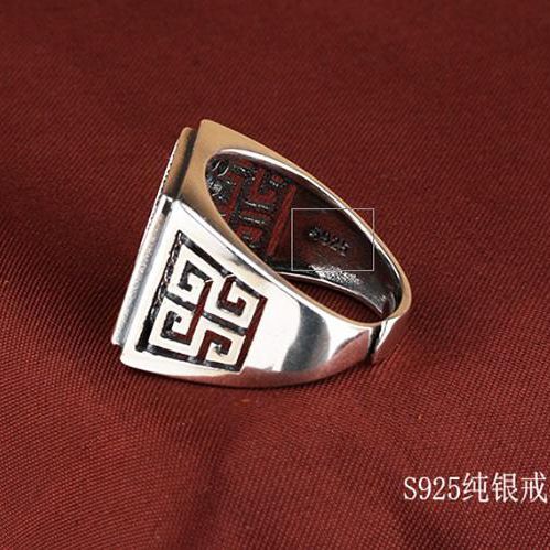 Fine Silver Art Nouveau 925 Sterling Silver Men Ring 9x9 /14x14 / 16x16mm Princess Cabochon Generous Jewelry Setting