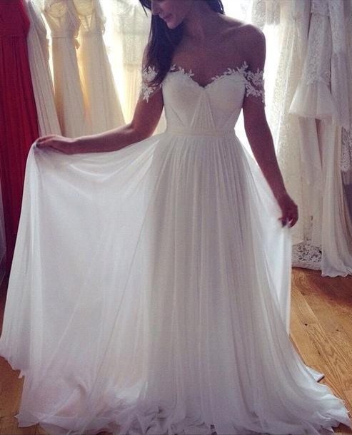 2018 Flowy Bohemian Lace Off Shoulder Bridal Dresses Boho Chiffon Beach Wedding Gowns Vestidos De Noiva Custom Made 0510