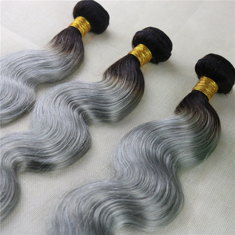 Ombre Silver Grey Body Wave Hair Weaves Brazilian Human Hair Extensions Remy Hair Bundles 100gram Per Piece