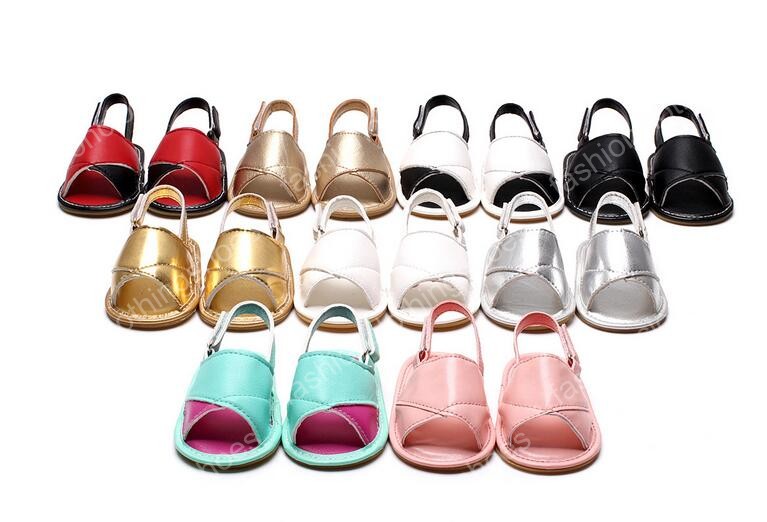Summer Toddler Leather Sandals Baby Rubber Sole Shoes Infant Girls Boys Soft Sole PU Leather Baby First Walkers Kids Footwear 9color 0-2Year