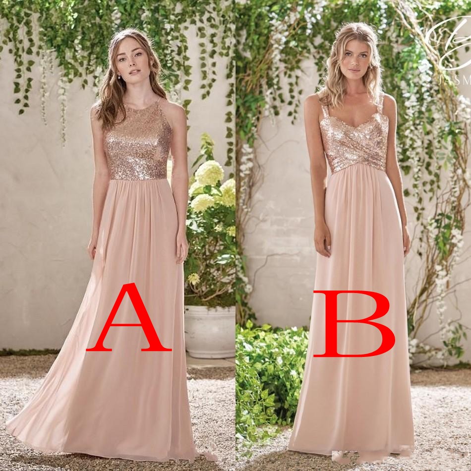 Rose Gold BlingBling Bridesmaid Dresses Two Styles Sleeveless Floor Length Chiffon Bohemia Maid of Honor Dress Party Gowns DTJ
Rose Gold BlingBling Bridesmaid Dresses Two Styles Sleeveless Floor Length Chiffon Bohemia Maid of Honor Dress Party Gowns DTJ