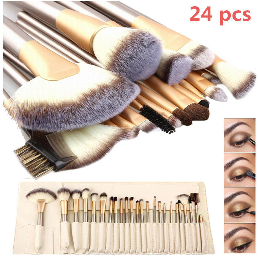 24pcs Professional Soft Cosmetic Eyebrow Shadow Makeup Brush Set Kit + Pouch Bag #R56