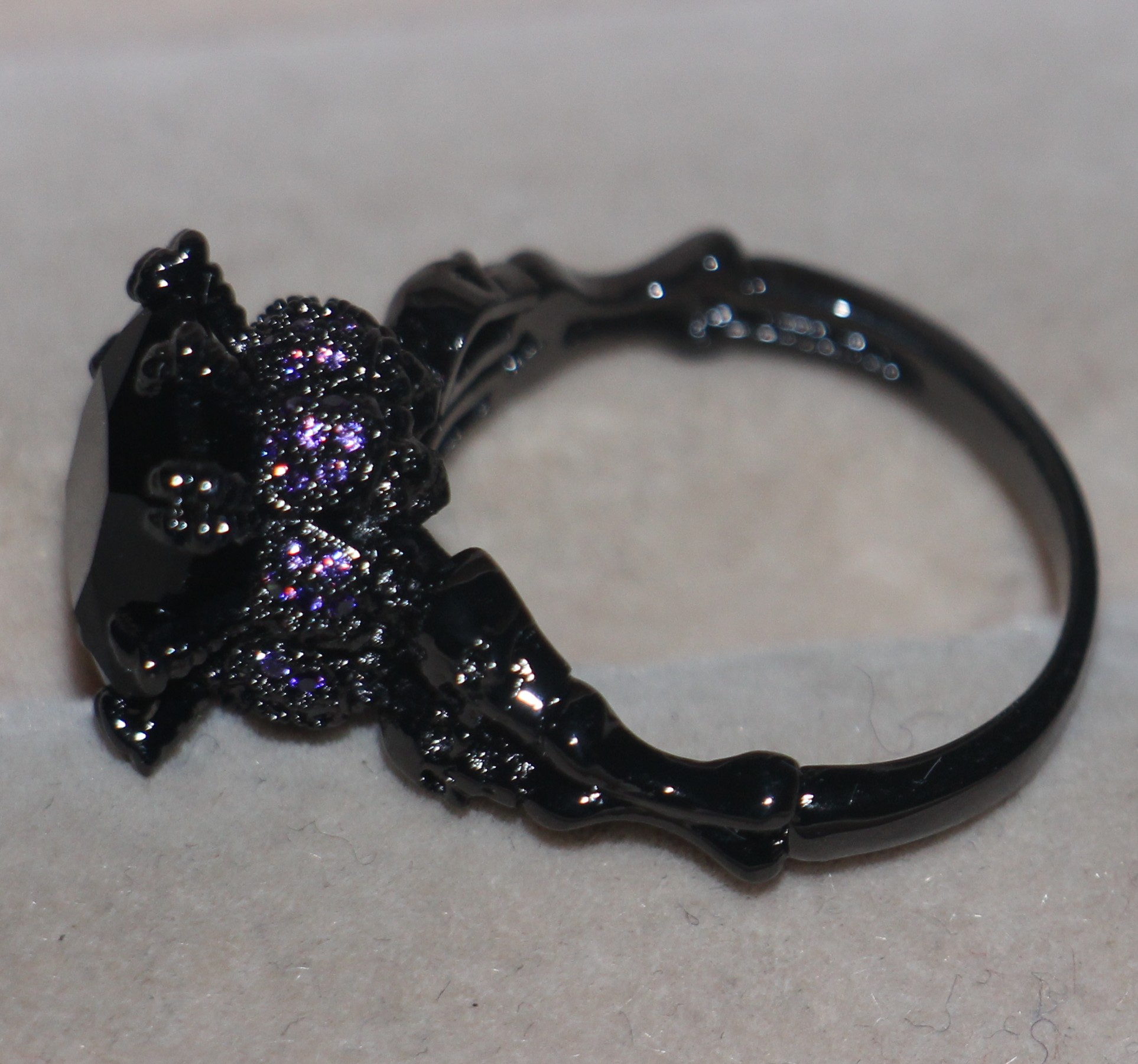 Size 5-11 Retro New Women Fashion Jewelry 10KT Black Gold Filled Amethyst Simulated Diamond Sapphire Wedding Women Band Skull Ring Gift