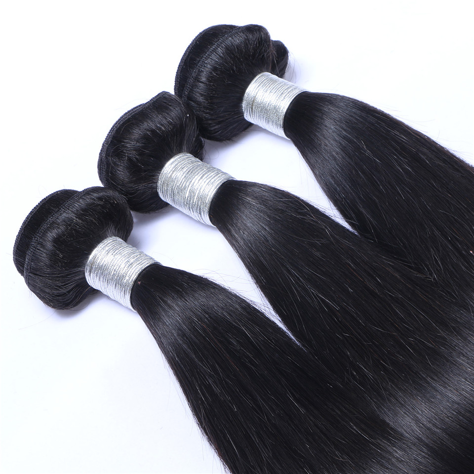 Brazilian Straight Hair Bundles Unprocessed Human Hair Weaves With 4*4 Closure Natural Black Color Can Be Dyed Bleached Hair Extensions